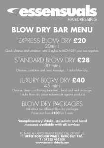 Blow dry menu